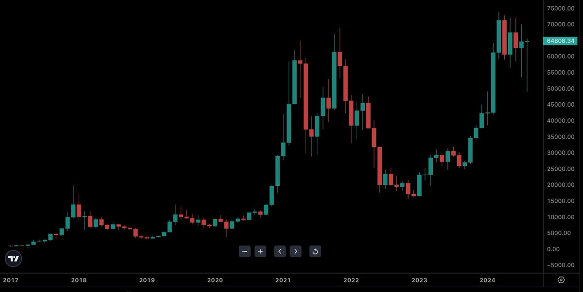 Bitcoin price chart on the monthly time frame.