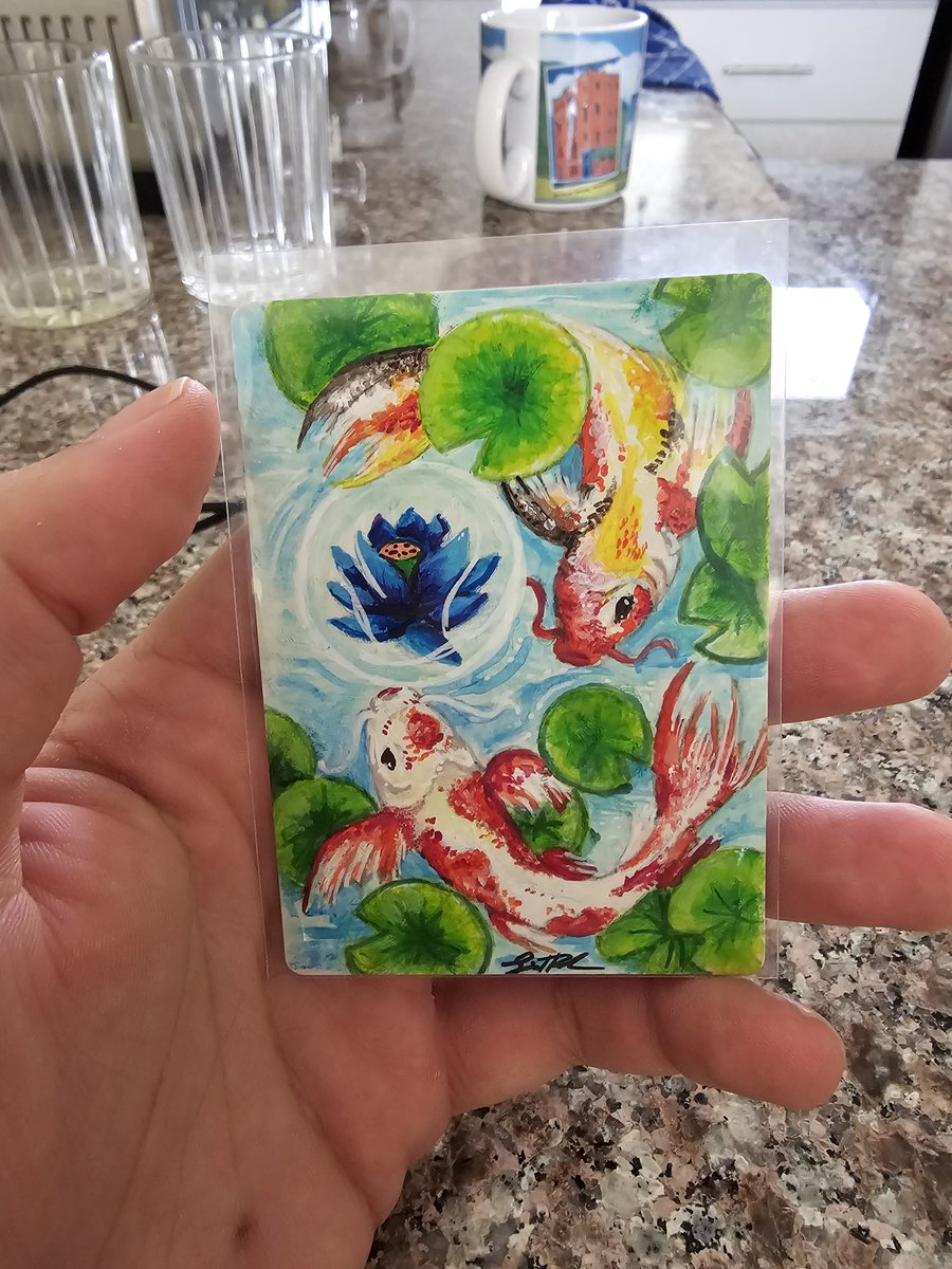 DeJohnsMustard's tweet photo. Storm World AP, originally painted by Chris Rush, has a painting of Koi circling a Black lotus that was painted by his daughter Sierra Rush. A true gem ๐. #ChrisRush #SierraRush #BlackLotus #ArtistProof https://t.co/pQTqPQ2FpM