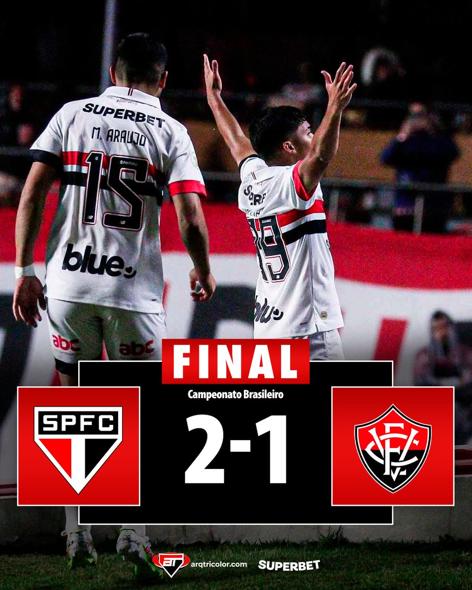 arqtricolor's tweet photo. VAMOS SÃO PAULO! Triunfo importantíssimo do Tricolor no Morumbis. Os gols foram marcados por William Gomes e Erick. Alerrandro descontou para o Vitória.
#sãopaulo #sãopaulofc #tricolor #arquibancadatricolor #tricolorpaulista #morumbispfc #vamossãopaulo #spfc #tricolordomorumbi https://t.co/I8PtJFslT1