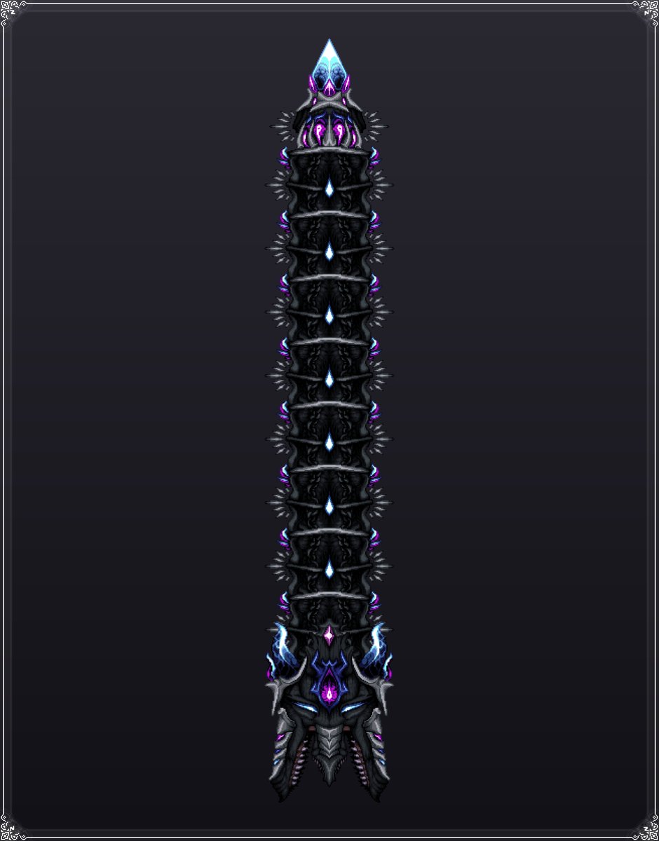 Pearlision's tweet image. storm weaver if it wasnt fucking around

design by @finstrax 
(((i sorta made a couple of changes to it :v))) 

#terraria #pixelart #pixelartwork