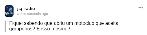jsj_radio's tweet photo. 👀… Sobre o motoclub estou sabendo, mas essa da garupa é novidade. Será que alguém do club pode tirar essa dúvida para mim e para esse querido nony? https://t.co/0VSbzxwvGj