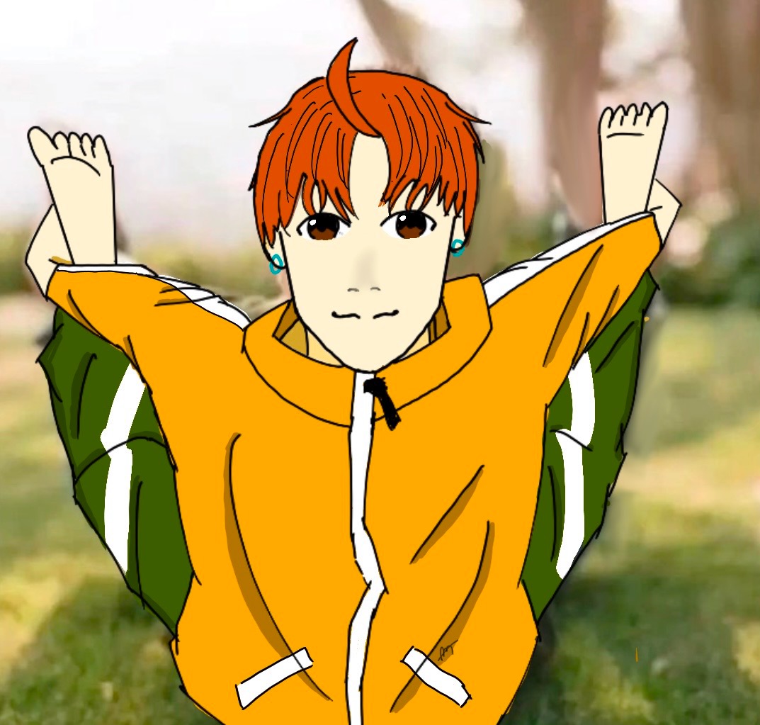 DintenOfficial's tweet photo. Jin Enjoji (jiji) from #Dandadan just be doing random poses so I drew him doing this https://t.co/dWaNCaRP3e