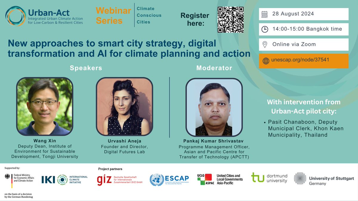 📢 Attention! It's time to explore cutting-edge insights on smart city strategy, digital transformation &amp; #AI at #UrbanAct!

📆 28 August 2024
⏰ 14:00 -15:00 (GMT+7)
🔗 buff.ly/3SUWHvp

🤝 @BMWK <a href="/iki_germany/">IKI Germany</a> <a href="/giz_gmbh/">GIZ</a> <a href="/uclgaspac/">UCLG ASPAC</a> <a href="/TU_Dortmund/">TU Dortmund</a> @uni_stuttgart