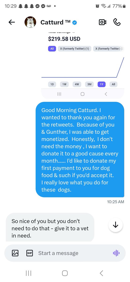 taylorbilt's tweet photo. If @catturd2 is such a grifter, why, when I  offered him my first X payout to help with his rescue dogs &amp; he said give it to veterans..... He's legit as they come..... BTW, it was donated to COV... https://t.co/TpJJ8gmu7P