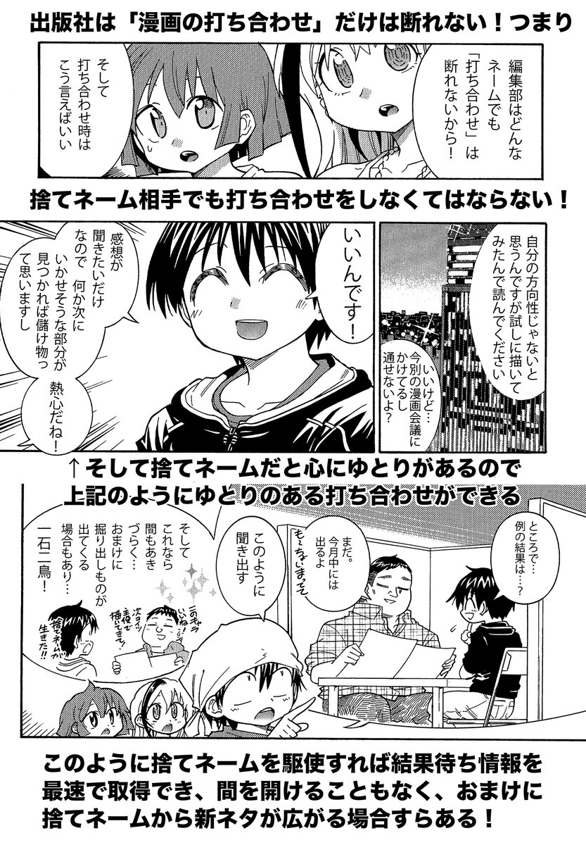 【連絡力と捨てネームの特性と効果】(3/3)
「捨てネーム」の特性
・新ジャンルを開拓できる
・本命じゃないし遊び感覚なのでボツのダメージが低い
・間を空けずにすむ
・情報を聞き出せる
・編集さんに好印象を持ってもらえる
いい事ずくめです ぜひ覚えましょう
#漫画家志望者 #漫画の赤本