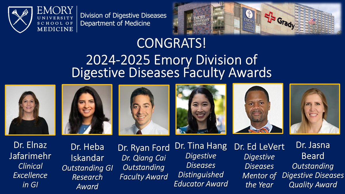 Emory Gastroenterology and Hepatology Fellowship (@emorygastrohep) on Twitter photo ๐ Congrats to all the Digestive Diseases Faculty Award winners this year! <a href="/EmoryDeptofMed/">Emory Department of Medicine</a> <a href="/emoryhealthcare/">Emory Healthcare</a> <a href="/GradyHealth/">GradyHealth</a> <a href="/AtlantaVAMC/">Atlanta VAHCS</a> ๐ Congrats to all the Digestive Diseases Faculty Award winners this year! <a href="/EmoryDeptofMed/">Emory Department of Medicine</a> <a href="/emoryhealthcare/">Emory Healthcare</a> <a href="/GradyHealth/">GradyHealth</a> <a href="/AtlantaVAMC/">Atlanta VAHCS</a>