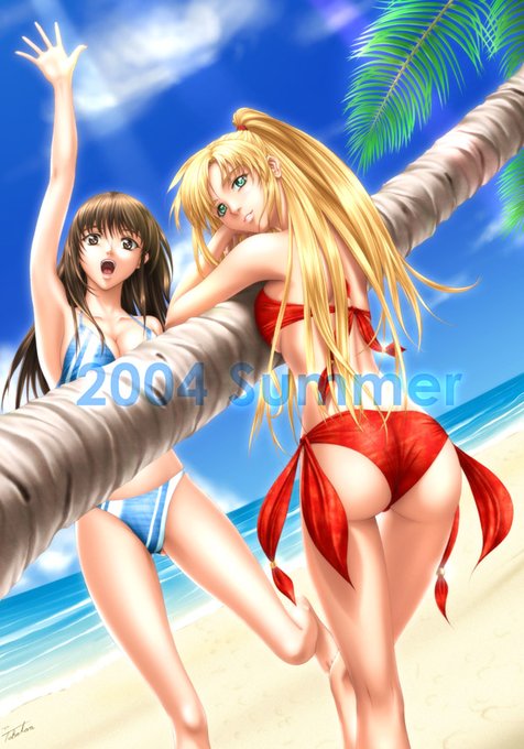 #女の子二人のイラストを貼る見た人もやるちょうど20年前のCGですが、今見ても古い感じはあまりしないですね～と言うよりも今よりも綺麗かも?頑張って描いてるつもりが描き方も塗りも昔の方が良かったりするとちょっぴりショック。 