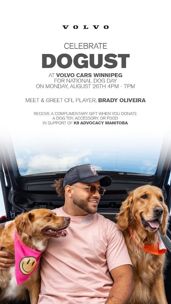 Winnipeg friends, I’m excited to invite you to the Dogust event I’m hosting tomorrow at Volvo, all in support of K9 Advocacy! We’re collecting dog and cat food, toys, and more—every donation makes a difference. Hope to see you there! ❤️🐾

3965 Portage Ave 4-7pm
