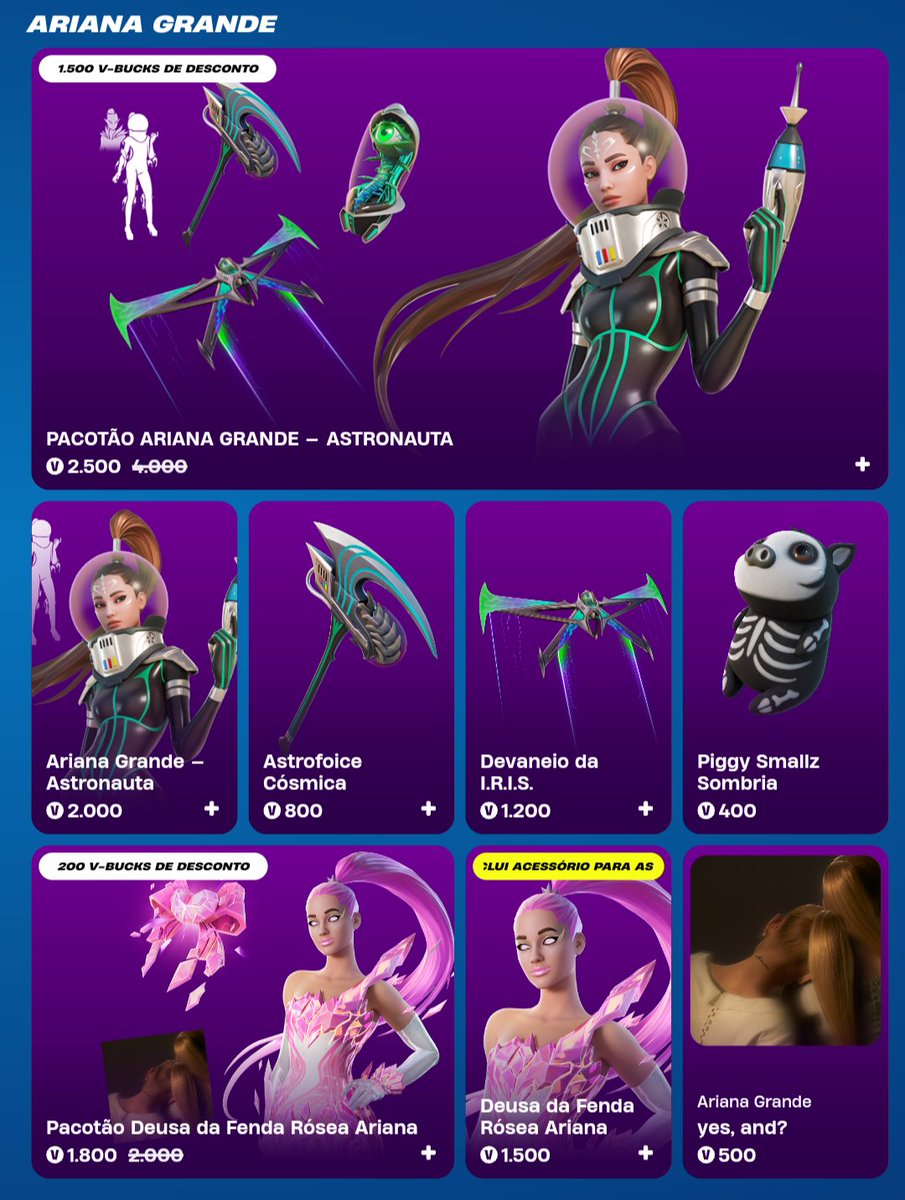 FastFNBR's tweet photo. #Fortnite Os trajes "Ariana Grande — Astronauta" e "Deusa da Fenda Rósea Ariana" retornaram à loja de itens do jogo!
- Disponíveis até o dia 28/08, às 21h BRT.
❤️ Utilize o código “Fastt” na compra, caso queira me apoiar. Agradeço imensamente por isso!! #addchatbait https://t.co/VgxN441cSH