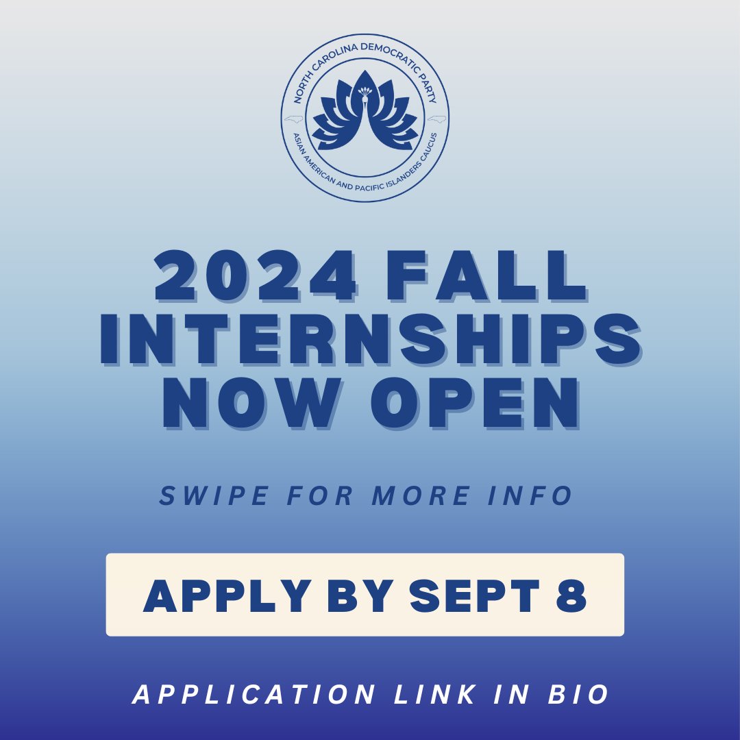 aapi_ncdp's tweet image. The AAPI Caucus is excited to announce that we are looking for 3-5 high school students to serve as interns for the Fall semester. and help turn NC blue! We welcome all applications, regardless of experience level.

Apply using the link in our bio!