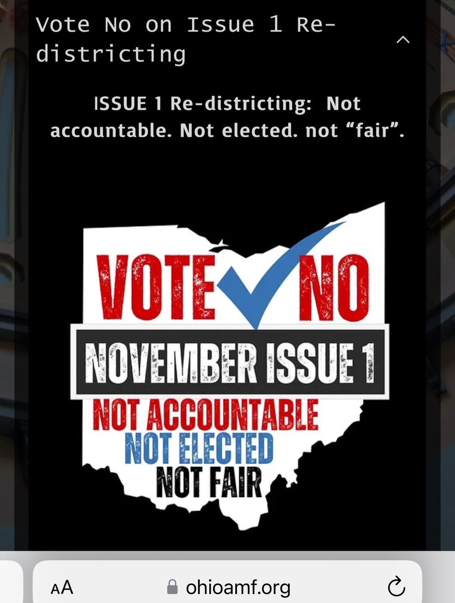 OhioAMF's tweet photo. The Nov. 5th ISSUE 1 Redistricting amendment information is now available on the OAMF website!
You can download the printable flyer to share with your friends, family, at the fair, or at church! Help get the word out to VOTE NO in NOVEMBER! #NoInNovember
https://t.co/4wXBocy5f4
@ohiogop @OHRGOPCaucus @OhioSenateGOP @ChairmanAlex @berniemoreno @JDVance @JRMajewski @jenniferforrep @Scott_Wiggam @DJSwearg89 @LangForOhio @brennerforohio @Lear4Liberty @JoshWilliamsOH @lorenzforohio @ronfergusonohio @TimBarhorst @RenzTom @StrictSpeaking @jackwindsor @BusyDrT