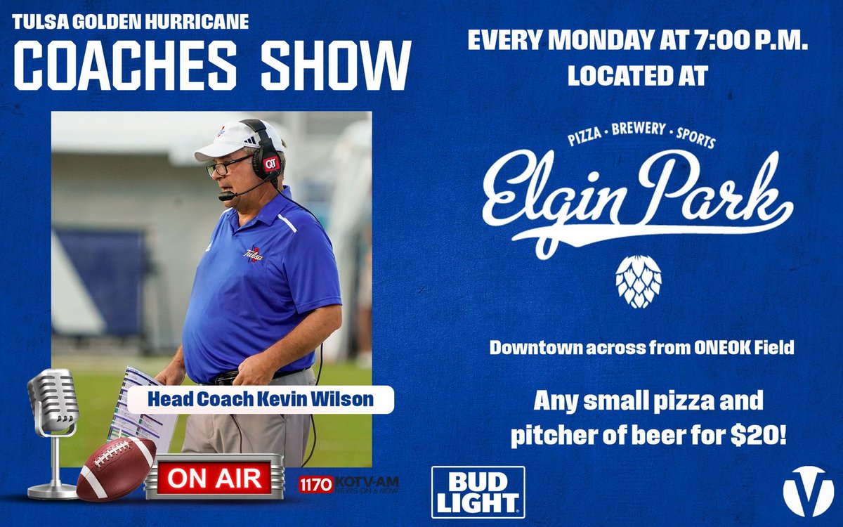 TulsaHurricane's tweet photo. 24 hours out from the seasons first Coaches Show! ⏱️🎙️

Join us @ElginParkTulsa tomorrow night at 7:00 p.m. 

#ReignCane https://t.co/eGu6lQ8GPa