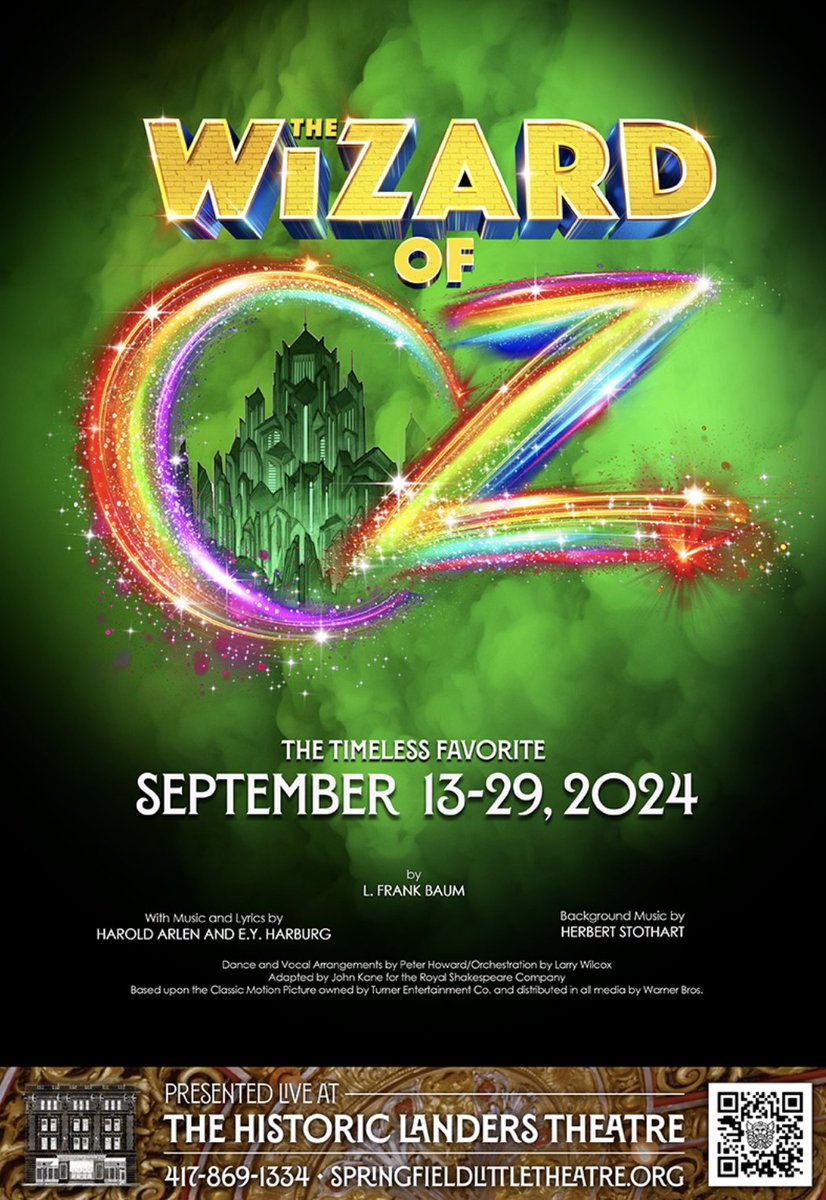 🌟 Follow the Yellow Brick Road to Springfield Little Theatre! 🌟 See The Wizard of Oz live Sept 13-29! 🎟️✨ Tag your theater buddies &amp; tell us your fave Oz character! 👉 Get Tickets #WizardOfOz #SpringfieldMO l8r.it/OdO1