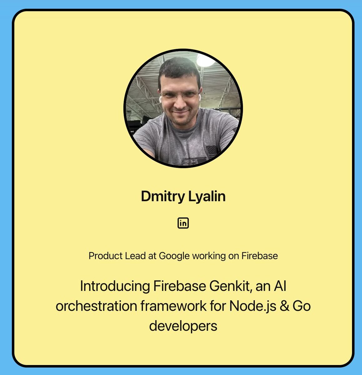 LyalinDotCom's tweet photo. Excited to be speaking at DevFest in Orlando, FL, on Sept 28, 2024
In my talk I'll be introducing Firebase Genkit, will focus on working with Gemini models, using plugins, our powerful debugging tools for AI concepts and touch on more advanced scenarios
https://t.co/lsSXnDJ5ch https://t.co/SZBodZoqv8