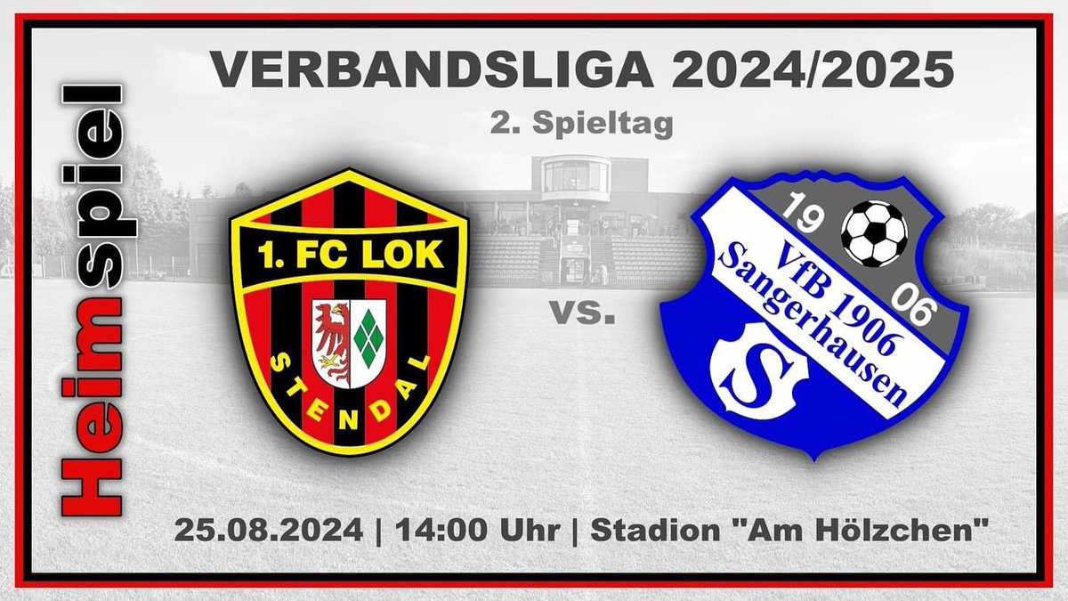 #ErsteMänner #Verbandsliga ► 2. Spieltag

1. FC Lok Stendal vs. VfB 1906 Sangerhausen

Unsere Jungs wünschen sich erneut so eine tolle Unterstützung wie im Altmark-Derby!

#Kommt_Alle_ins_Hölzchen
#nurderlok
#fußballausleidenschaft
#rotundschwarzfürimmer