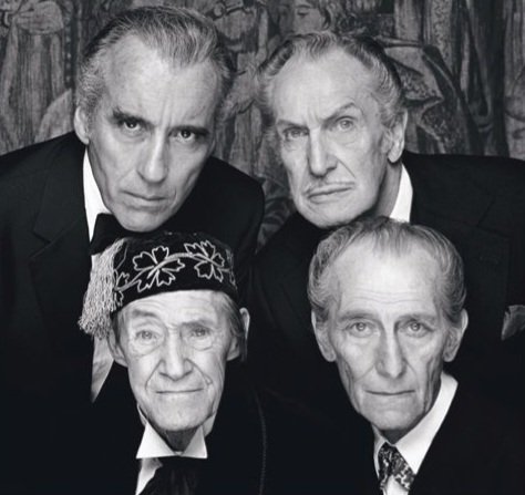 Kings of Horror
Vincent Price, John Carradine, Peter Cushing, and Christopher Lee. 

📸 by Terry O’Neill