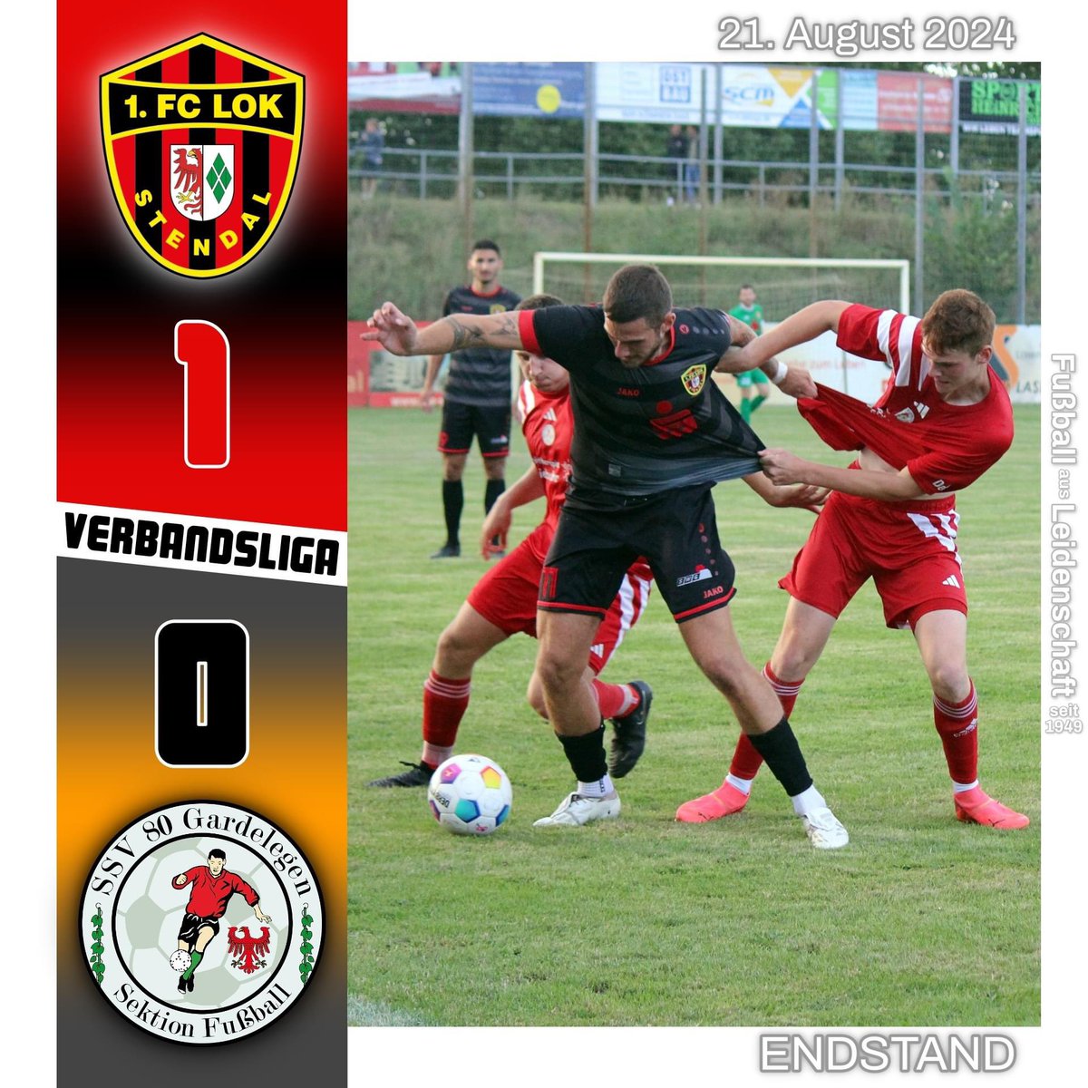 #ErsteMänner #Verbandsliga ► 17. Spieltag

1. FC Lok Stendal vs. SSV 80 Gardelegen   1:0 (0:0)

DERBY-Sieg 🚂❤🏋💥🖤

◣ Tore
1:0 Tim Schaarschmidt (90.+)
◣ Zuschauer
486

#nurderlok
#fußballausleidenschaft
#rotundschwarzfürimmer

1fc-lok-stendal.de/verein/neuigke…
