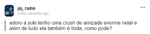 jsj_radio's tweet photo. Eu também tenho um crush enorme de amizade na @jsj_yuki… Ela é uma mulher muito preciosa. 🥺 Juro, tento todos os dias entender como uma pessoa consegue ser tão linda! https://t.co/shC2AQkPSL
