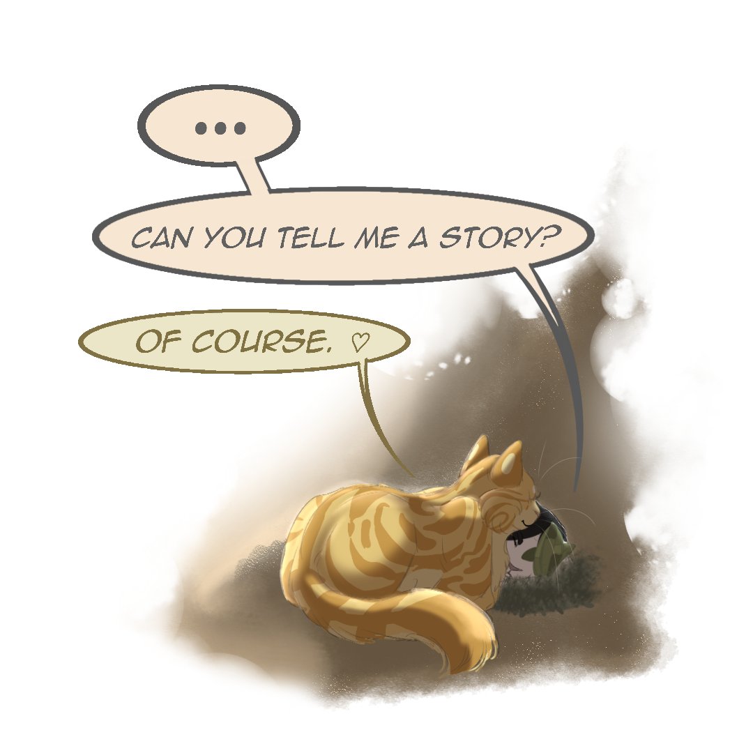 apple__glass's tweet image. [Swiftfang/Swiftpaw Lives AU] // "I know the one about LionClan is your favorite."