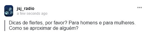 jsj_radio's tweet photo. Eu acho que o melhor flerte é ser engraçadinho… Pelo menos funciona comigo. Amo homens engraçados. 😌 Alguém bom em flerte consegue ajudar esse nony? https://t.co/jlbZhFjaZI