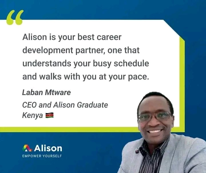 Alison_Is_Free's tweet photo. Need a career partner who gets you? Laban, one of our wonderful Graduates from Kenya, found one in Alison. Sign up and see how we can walk with you, no matter your pace - https://t.co/PbIWwDjo4w.

#Kenya #AlisonGraduate #CareerGrowth #Explore #ForYou #FreeCourses #Alison https://t.co/QWHRI40IS0