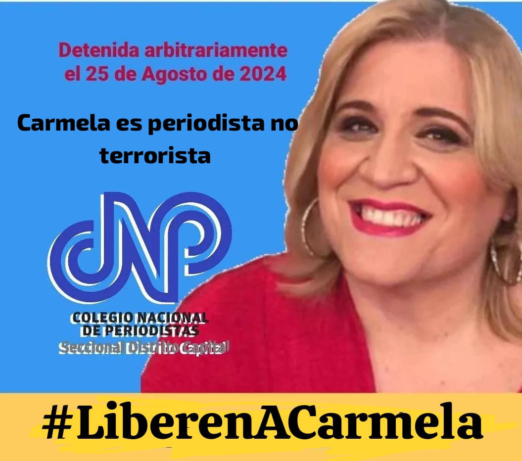 #25Agos La colega <a href="/carmeLaLongo/">CarmeLa Longo</a> no es terrorista es periodista . #LiberenACarmela #LiberenACarmelaLongo