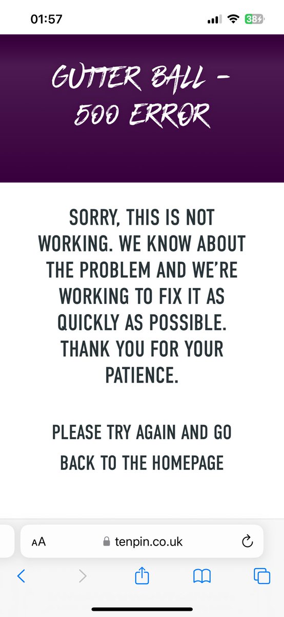 judecjefferies's tweet photo. @Tenpin_Bowling I keep getting this when I try and book bowling at bexleyheath for Tuesday 50% off deal ? Any help please https://t.co/bGNZbnzWY2