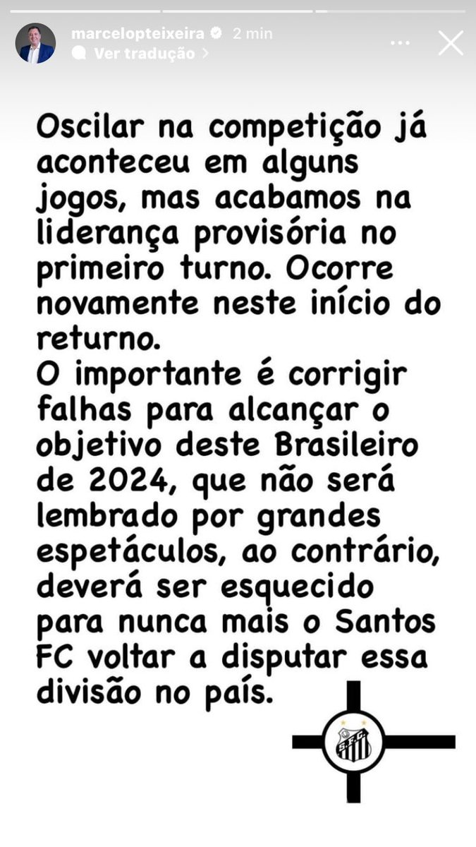 santristajr's tweet photo. A publicação do nosso PRESIDENTE Marcelo Teixeira. É inacreditável…

Chega, esse clube ACABOU. https://t.co/sVbqMCwPH0