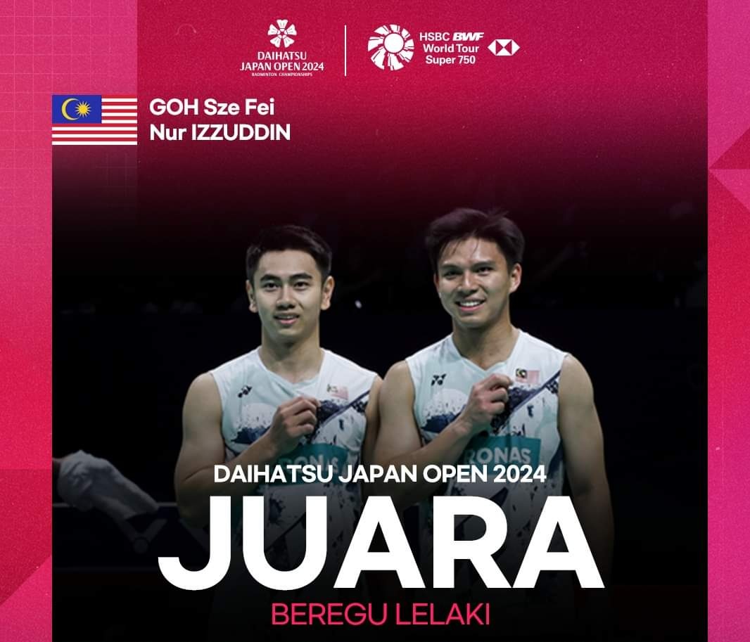 drjillianzy's tweet photo. Champion!
Congrats to Goh Sze Fei &amp; Nurse Izzuddin! 
#JapanOpen2024 #BadmintonMalaysia https://t.co/dH9Tp1dsjU