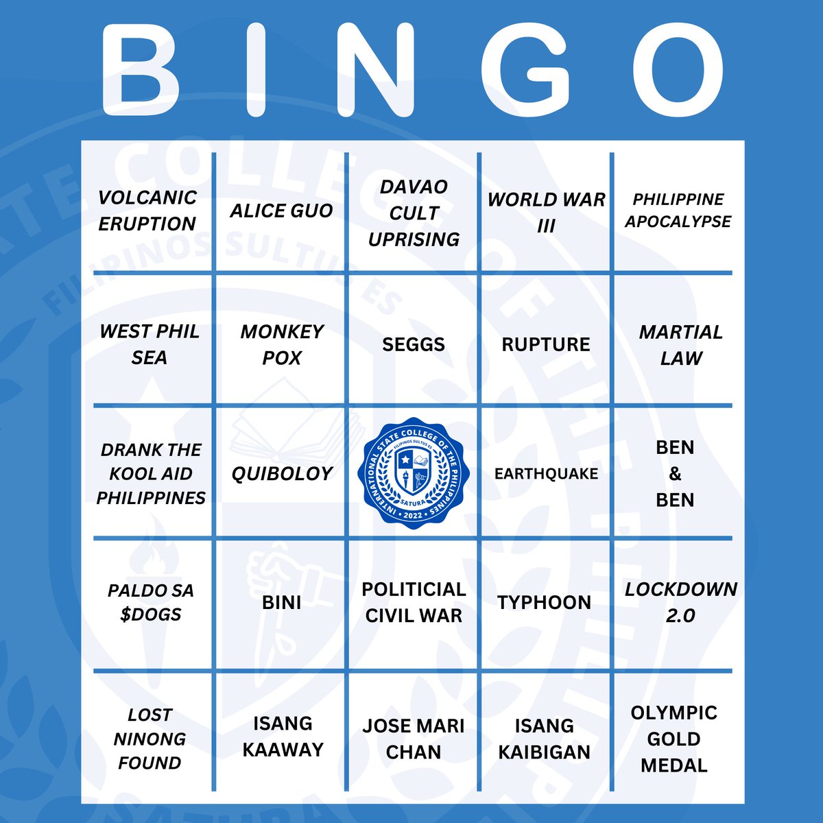 Take your bingo cards everyone