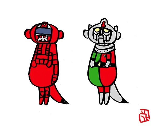 ミーアキャットな特撮ヒーロー。  #みーあきゃっとヒーローズ #ファンアート #恐竜戦隊コセイドン #恐竜大戦争アイゼンボーグ