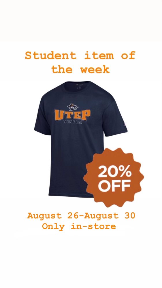 UTEPBkstr's tweet photo. What is a good way to celebrate the beginning of classes? With a sweet deal! All week enjoy this awesome item. While supplies last! https://t.co/u75EY1sQ6o