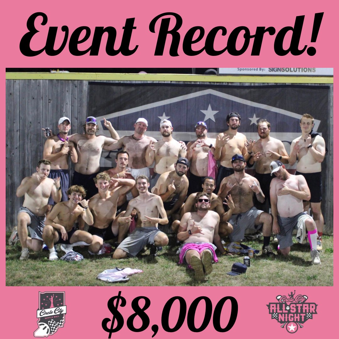 CircleCityWiff's tweet photo. WE DID IT!

Thanks to some last minute donations, we raised 💲8️⃣0️⃣0️⃣0️⃣ at last night’s Wifflin for Whitley All Star Game! 

After a down year in 2023, it was SO good to see the Dirtyard packed again and to break our event record!

🩷🩶 https://t.co/NbPMy7z6QQ
