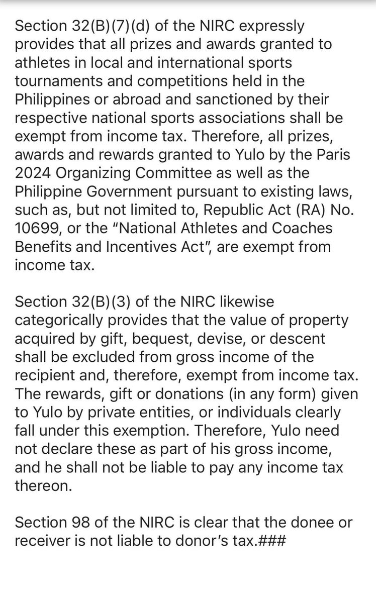 Re: Carlos Yulo’s prizes, rewards, awards, gifts, donations - tax exempt? 

Baka lang naman possible BAR Q&amp;A ‘to. 

ctto: ABS-CBN News