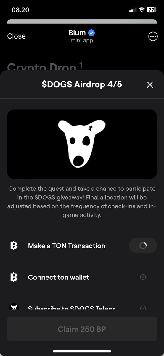 get DOGS token airdrop 
by doing TON transaction on Blum
t.me/blum/app?start…

you will need at least 0.2 TON for transaction