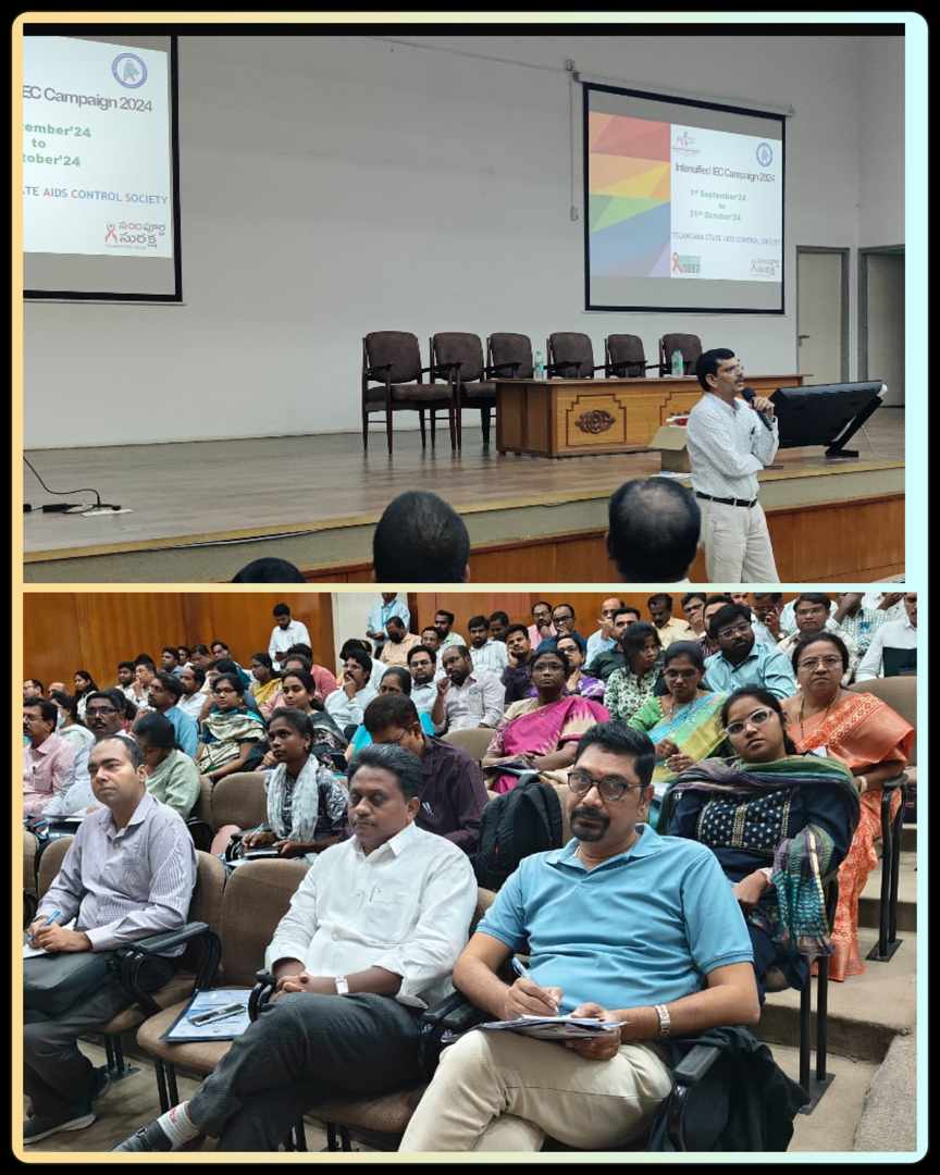 TGSACS1's tweet photo. State level Orientation on STI, HIV/AIDS Intensified IEC Campaign for ADMHOs, POs & MLHPs @ IIHFW, Hyd, Telangana 0n 23.8.'24. #EndTheStigma #KnowFacts #KnowHIV #IndiaFightsHIVandSTI #CorrectInformation #Campaign #Indextesting @MoHFW_INDIA @NACOINDIA #intensifiedieccamp https://t.co/aVZFdf1NPm