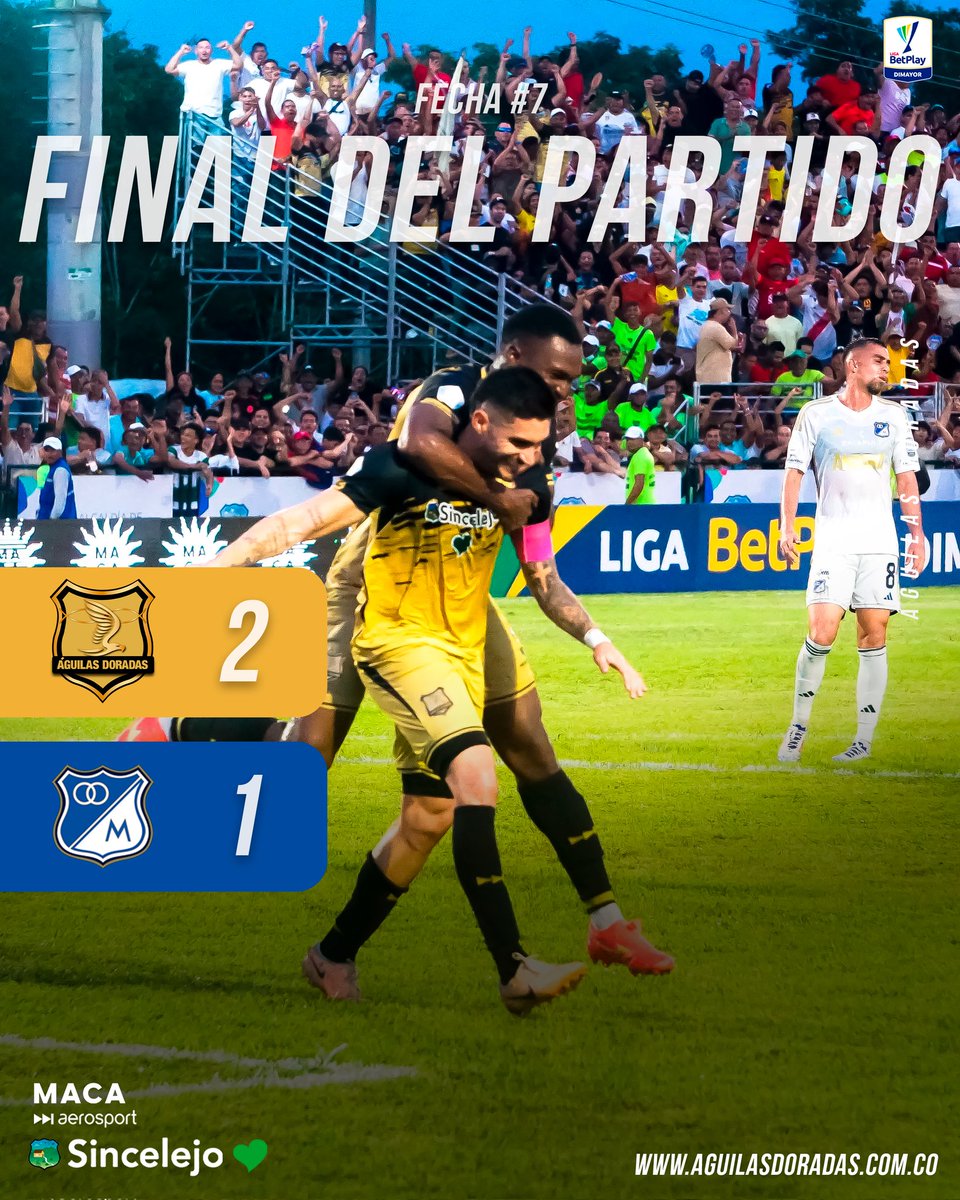 #EquipoProfesional | Volamos alto en nuestro nido. 🦅🔥

Nuestros muchachos le entregaron una alegría a Sincelejo, victoria de Águilas Doradas frente a Millonarios en la Liga Betplay Dimayor II. 😎🦅🔥

*Perdón lo tarde, estaba celebrando con los muchachos. Att: El CM.