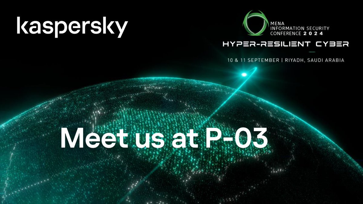 KasperskyKSA's tweet image. As a platinum sponsor of #MENAISC2024, we&apos;re excited to invite you to Booth P-03 at the Hilton Riyadh on Sept 10-11! Discover the latest in #cybersecurity and learn how we can protect your business in an evolving threat landscape. Don&apos;t miss out! #Kaspersky #CyberDefense