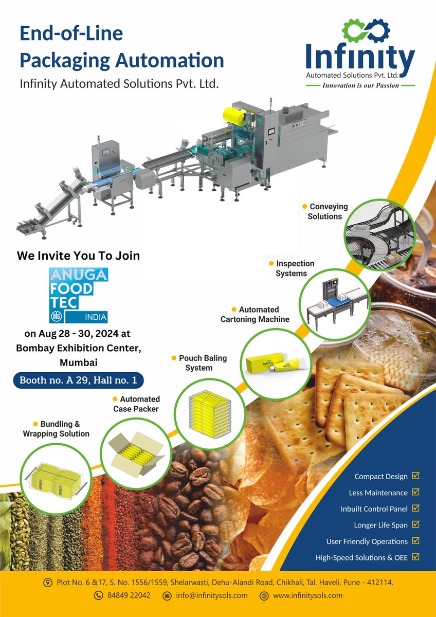 Just 2 Days to Go!

We’re thrilled to be showcasing our IBP-120 secondary packaging automation system at Anuga FoodTech 2024.

📅 August 28-30, 2024
📍 Bombay Exhibition Centre, Mumbai, India
🏢 Hall 1, Stall A-29

#food #spices #tea #pharma #FMCG #cosmetics #biscuit #packaging
