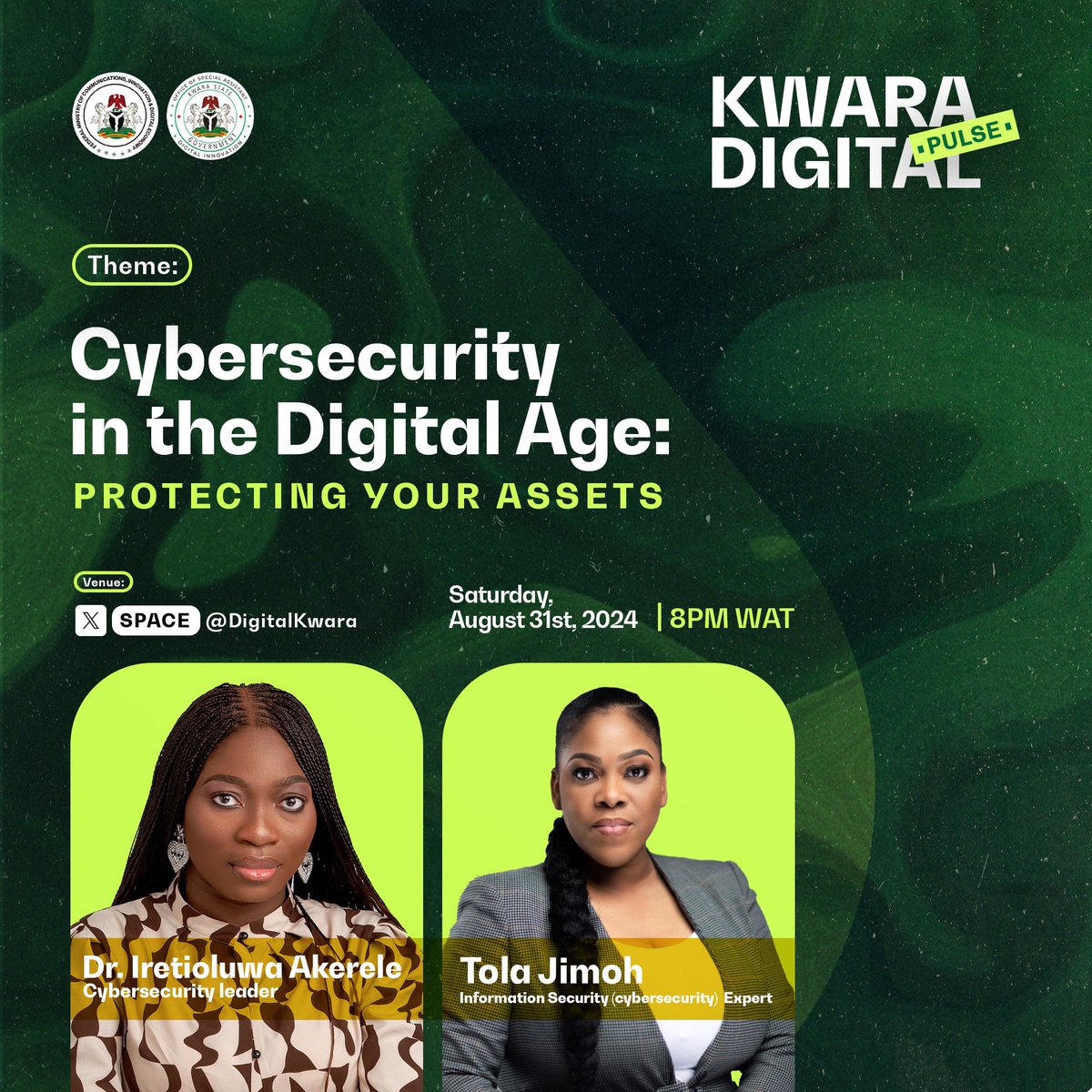 DigitalKwara's tweet photo. Secure your digital world! Join us for the #KDP on August 31st as we explore cybersecurity best practices. Learn from our guest speakers (@ireteeh and @cyberbytola) on how to protect your assets from cyber threats.
Don’t miss this discussion 🤝
#CybersecurityAwarenes https://t.co/Ae2OikK79M
