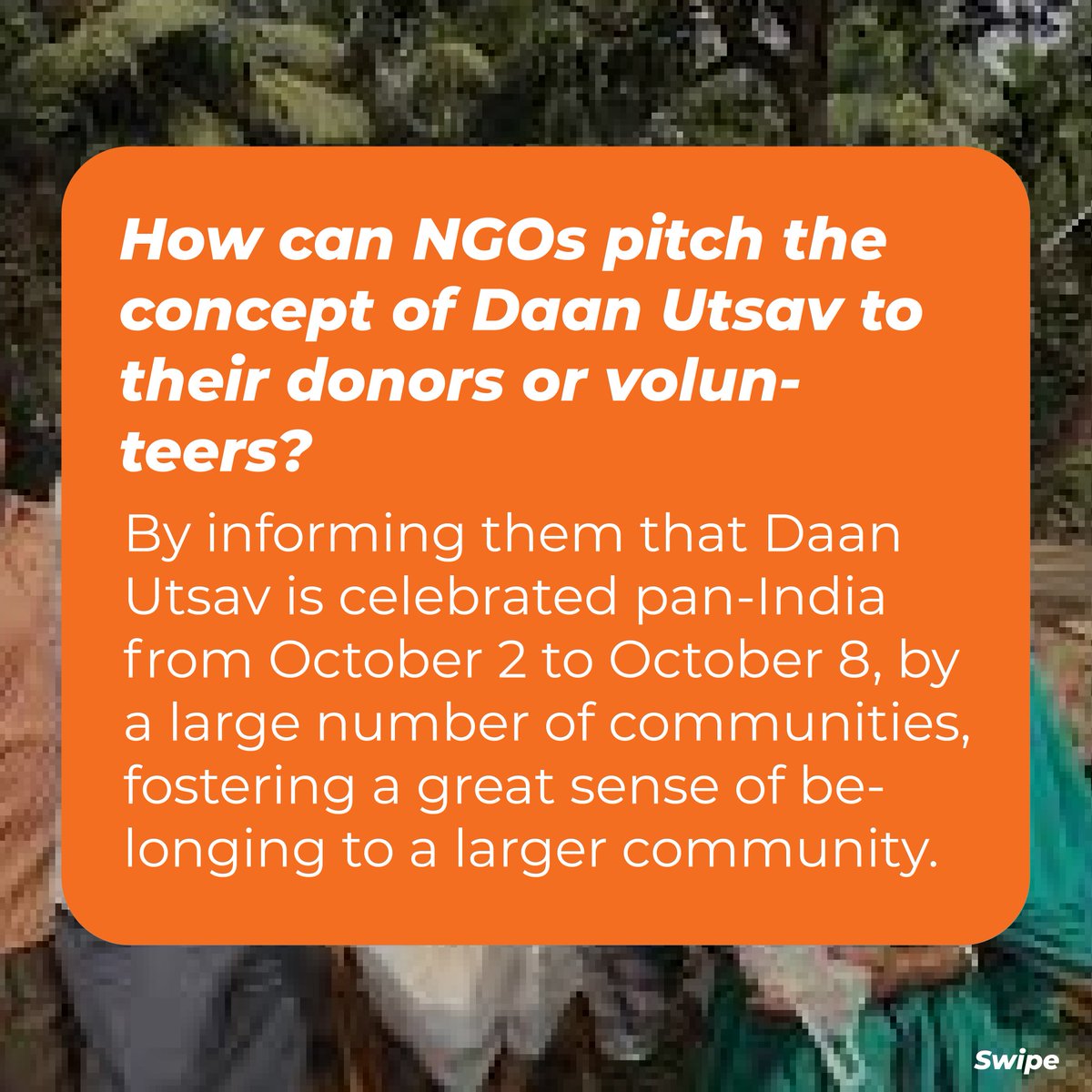 daanutsav's tweet photo. Swipe left to discover why NGOs across India are embracing this celebration of giving! From connecting with supporters to organizing meaningful events, #DaanUtsav offers the perfect platform to engage your community and expand your reach🌍 https://t.co/tsG9HeoSSJ