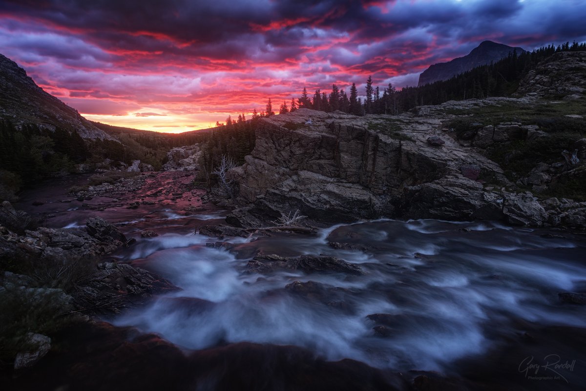 This is a photo of Swiftcurrent Creek I made at Many Glacier on the east side of Swiftcurrent Lake at Glacier National Park at daybreak. 
.
#montana #glaciernationalpark #gnp #photography #landscapephotography #sunrise