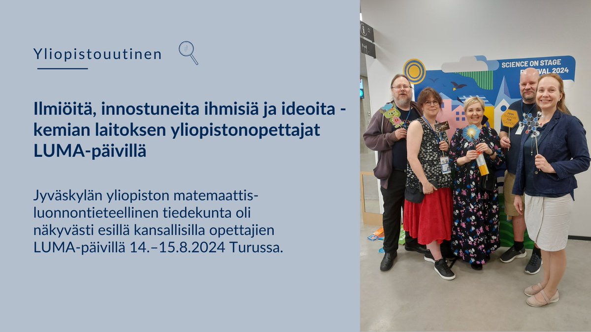 Faculty of Mathematics and Science (@jyuscience) on Twitter photo Opetusta kehittämässä! Kemian laitoksen yliopistonopettajamme kartuttivat uusia ideoita opettamiseen toisilta alan opettajilta kansallisilta opettajien LUMA-päiviltä. Myös monipuolisesta ohjelmasta kerättiin uusia innostavia ideoita. ⏩ r.jyu.fi/FDw <a href="/KeskiSuomenLUMA/">Keski-Suomen LUMA-keskus</a> Opetusta kehittämässä! Kemian laitoksen yliopistonopettajamme kartuttivat uusia ideoita opettamiseen toisilta alan opettajilta kansallisilta opettajien LUMA-päiviltä. Myös monipuolisesta ohjelmasta kerättiin uusia innostavia ideoita. ⏩ r.jyu.fi/FDw <a href="/KeskiSuomenLUMA/">Keski-Suomen LUMA-keskus</a>
