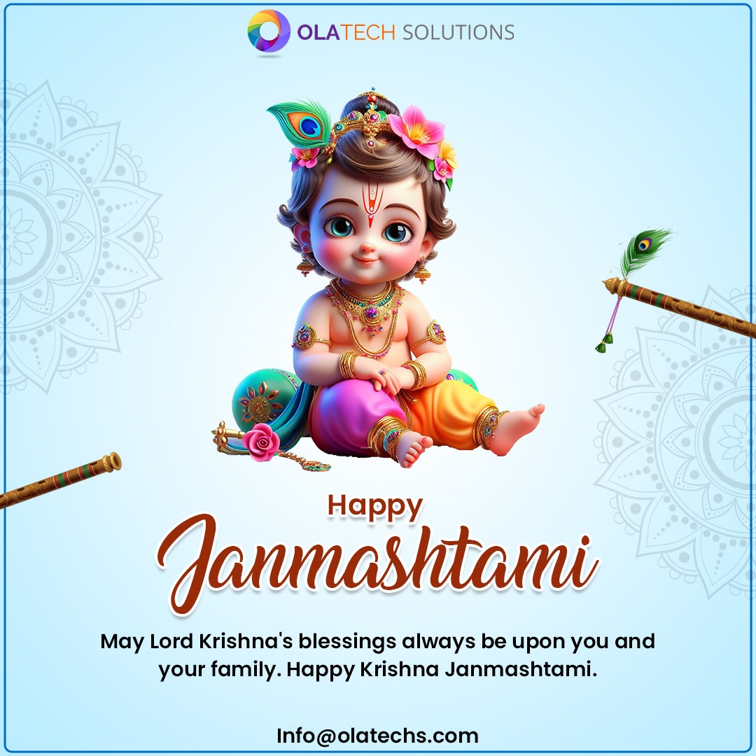 OTS_Limited's tweet photo. On this auspicious day, may Lord Krishna bless you with peace, prosperity, and happiness. Let his divine light shine on you and your family.🌸🌟

#olatechsolutions #janmashtami #krishna #krishnajanmashtami #lordkrishna #radhakrishna #vrindavan #iskcon #kanha #india #love https://t.co/XceCmiv09t