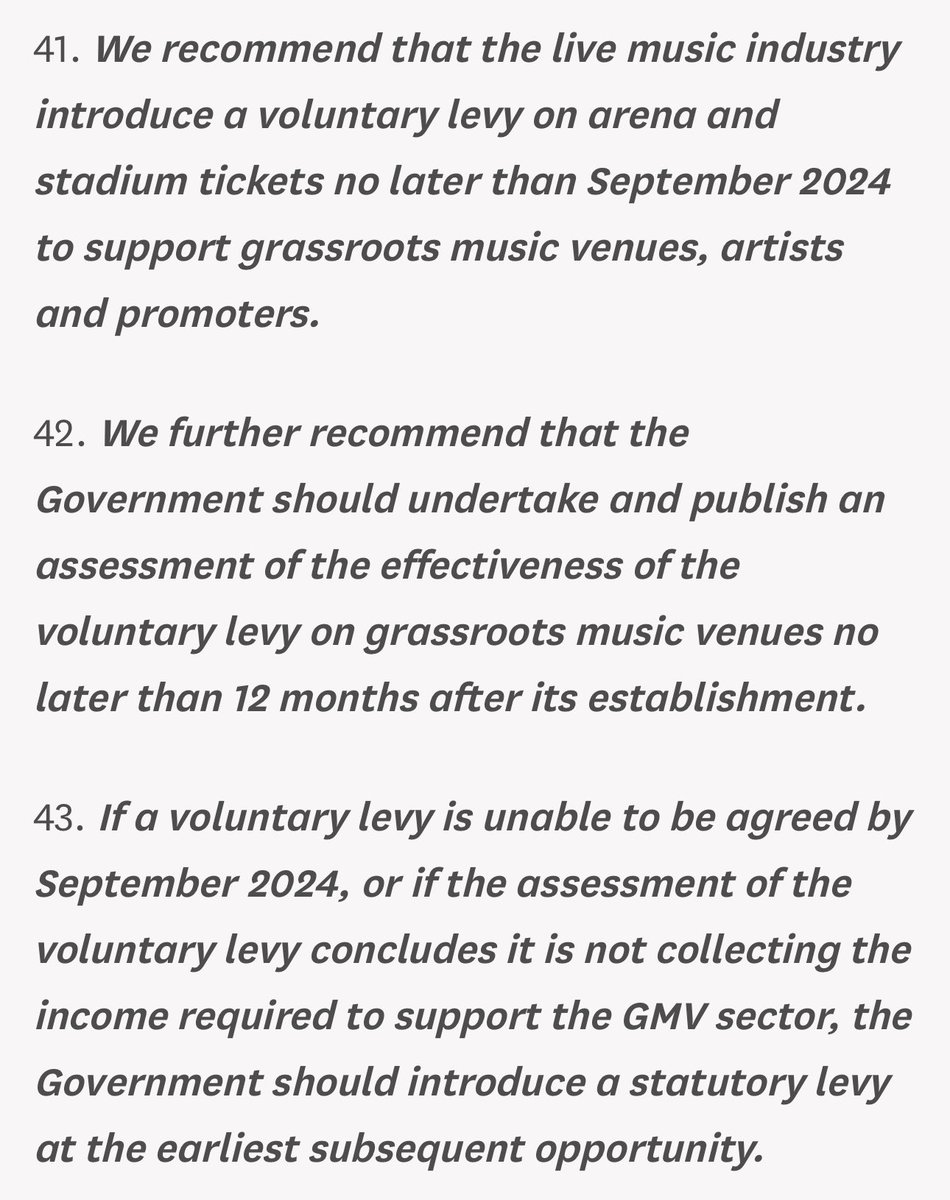 Mark Davyd (@markdavyd) on Twitter photo An excerpt from the <a href="/CommonsCMS/">Culture, Media and Sport Committee</a> report on Grassroots Music Venues.
Should have an answer on point 43 by this time tomorrow… #Oasis
In case you’re wondering, I don’t know what that answer is. <a href="/DCMS/">Department for Culture, Media and Sport</a> <a href="/lisanandy/">Lisa Nandy MP</a> <a href="/RhonddaBryant/">Chris Bryant</a> An excerpt from the <a href="/CommonsCMS/">Culture, Media and Sport Committee</a> report on Grassroots Music Venues.
Should have an answer on point 43 by this time tomorrow… #Oasis
In case you’re wondering, I don’t know what that answer is. <a href="/DCMS/">Department for Culture, Media and Sport</a> <a href="/lisanandy/">Lisa Nandy MP</a> <a href="/RhonddaBryant/">Chris Bryant</a>