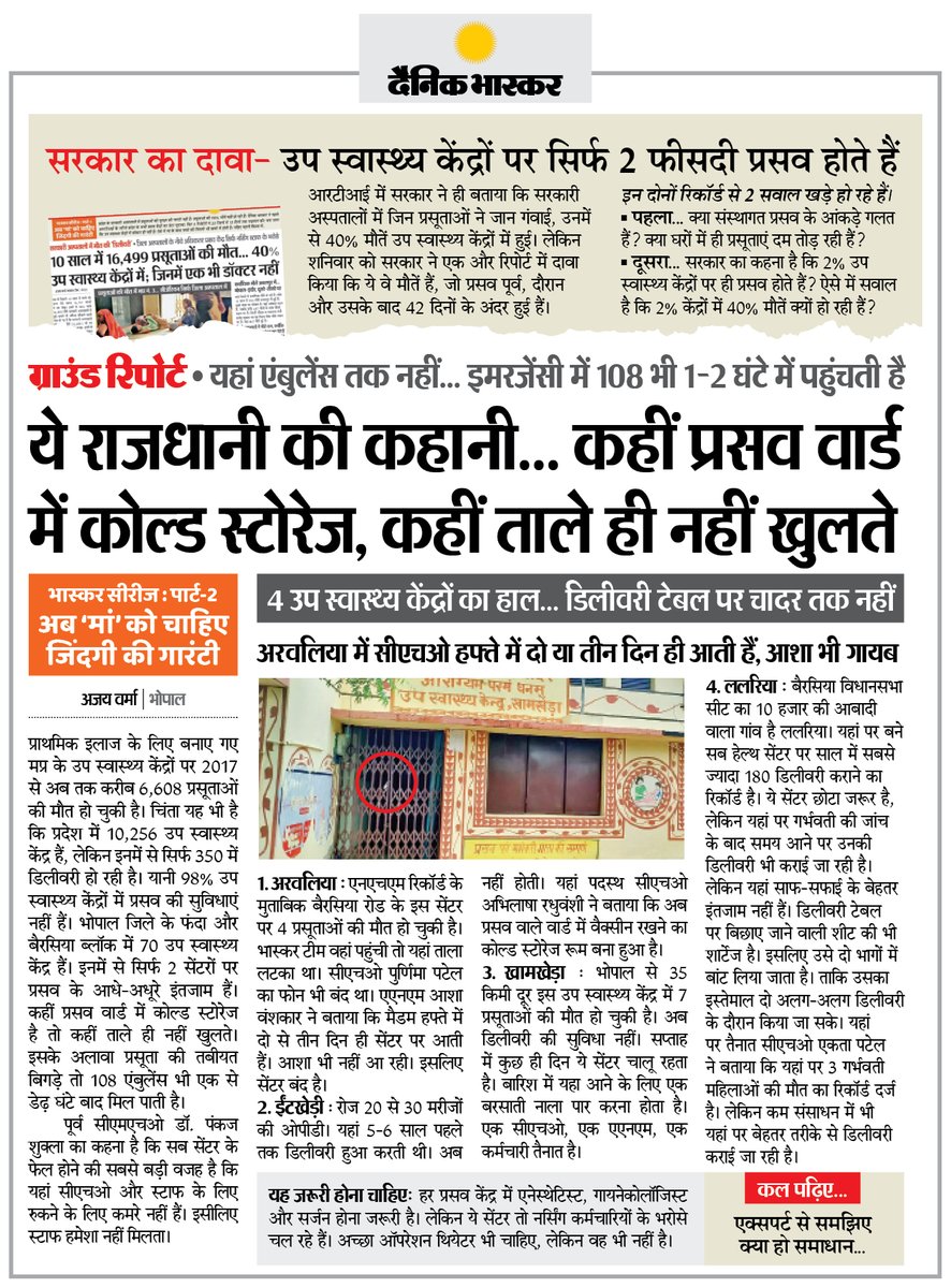 san_jeev_1's tweet image. मध्यप्रदेश : 98% उप स्वास्थ्य केंद्रों में प्रसव की सुविधाएं नहीं, 2017 से अब तक करीब 6,608 प्रसूताओं की मौत
#India2024
#MadhyaPradesh 
#WorldClassInfrastructure