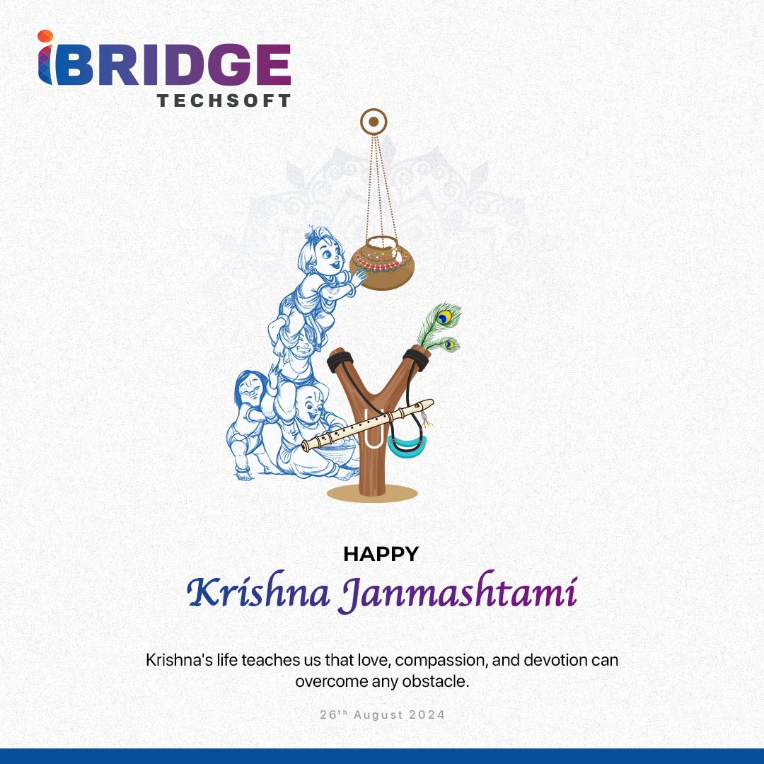 TechsoftIbridge's tweet photo. On this holy day let's remember the playful and wise teachings of Lord Krishna. May his blessings shower upon you and your family. Wishing you a blissful Janmashtami!

#iBridgeTechsoft #SriKrishnaJanmashtami #Janmashtami2024 #KrishnaJanmashtami #JanmashtamiCelebration #కృష్ణాష్టమ https://t.co/xhzVZtVwrw