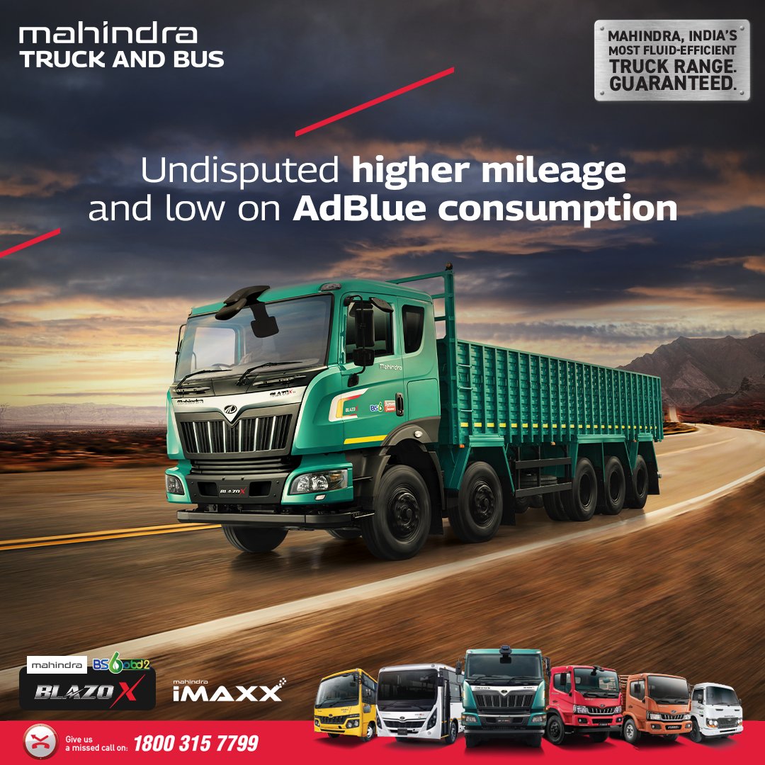 MahindraTrukBus's tweet photo. Maximize your productivity with the Mahindra BLAZO X 48. Engineered for superior mileage and higher uptime, it's your ultimate partner on the road.
#MahindraBLAZOX48 #Mahindra #BLAZO #HCV #Haulage #DoubleServiceGuarantee #Guarantee #MahindraTruckAndBus #MileageGuarantee https://t.co/q1S6zxM3LS