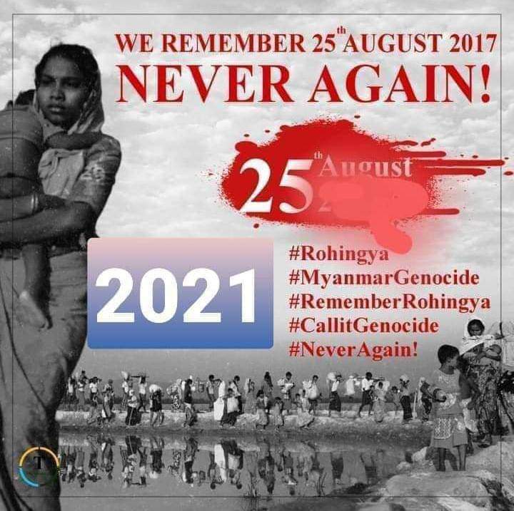 ntd_junaid's tweet photo. Rohingya Genocide Remembrance Day is observed on August 25th each year to honor the victims and survivors of the Rohingya genocide, which began on August 25, 2017. On this day, the Myanmar military launched a brutal crackdown on the Rohingya Muslim minority in Rakhine State. https://t.co/gBMGqxRY2V