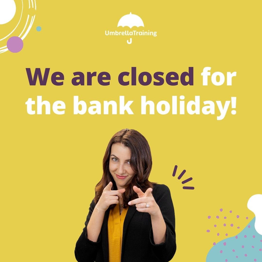 Umbrella Training (@umbrellates) on Twitter photo We are closed this Bank Holiday on Monday 26th August.
Remember, if you have a safeguarding issue, our email and contact number are ALWAYS open.
📱 Mobile: 07494 884 298
✉️ Email: safeguarding@umbrellatraining.co.uk
The Umbrella Training Team 💜☂️
#ComeUnderOurUmbrella We are closed this Bank Holiday on Monday 26th August.
Remember, if you have a safeguarding issue, our email and contact number are ALWAYS open.
📱 Mobile: 07494 884 298
✉️ Email: safeguarding@umbrellatraining.co.uk
The Umbrella Training Team 💜☂️
#ComeUnderOurUmbrella